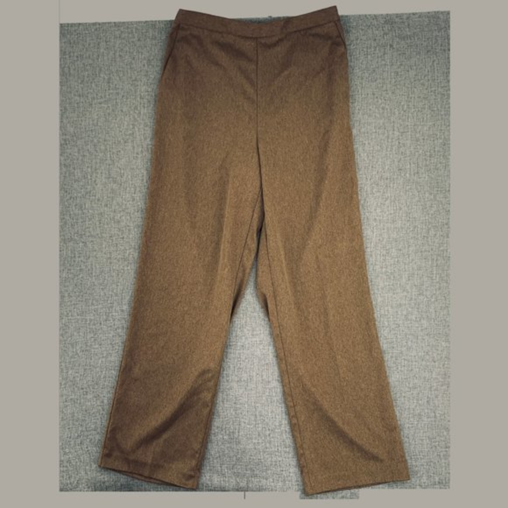 Alfred Dunner Women's Brown Tan Trousers Size 10 Polyester Pants Elastic Waist